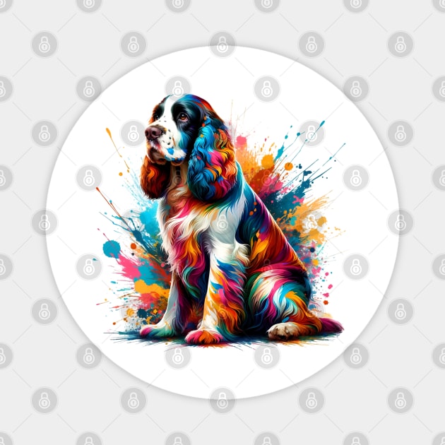 Colorful Splashed Art English Springer Spaniel Portrait Magnet by ArtRUs